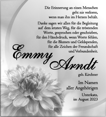 Traueranzeige von Emmi Arndt von Südthüringer Presse