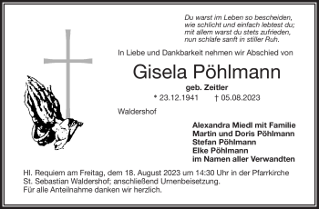 Traueranzeige von Gisela Pöhlmann von Frankenpost
