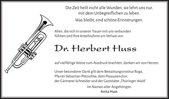 Traueranzeige von Dr. Herbert Huss von Südthüringer Presse