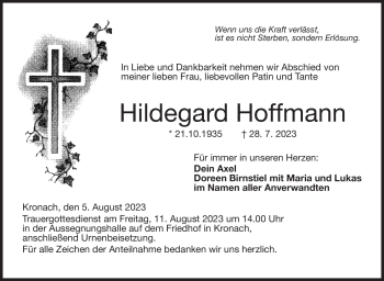 Traueranzeige von Hildegard Hoffmann von Neue Presse Coburg