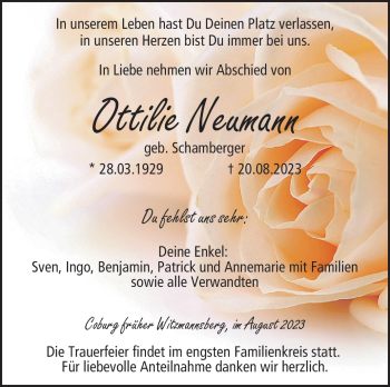 Traueranzeige von Ottilie Neumann von Neue Presse Coburg
