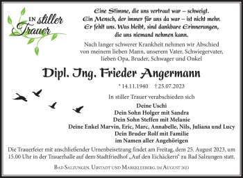 Traueranzeige von Frieder Angermann von Südthüringer Presse