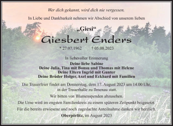 Traueranzeige von Giesbert Enders von Südthüringer Presse