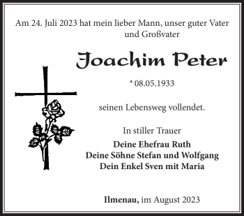 Traueranzeige von Joachim Peter von Südthüringer Presse