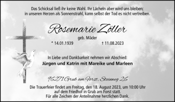 Traueranzeige von Rosemarie Zöller von Neue Presse Coburg