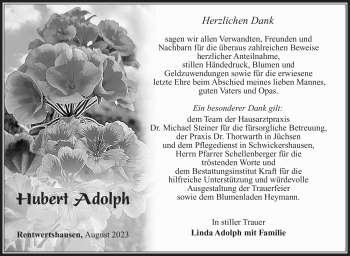 Traueranzeige von Hubert Adolph von Südthüringer Presse