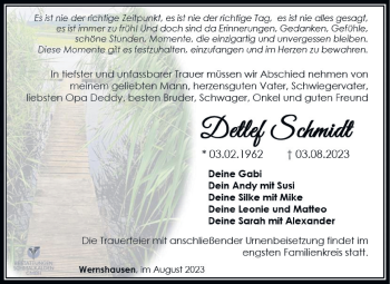Traueranzeige von Detlef Schmidt von Südthüringer Presse
