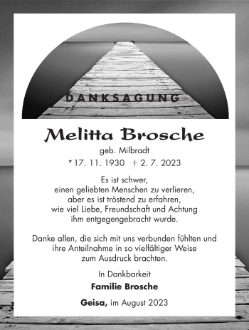 Traueranzeige von Melitta Brosche von Südthüringer Presse