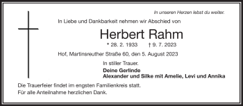 Traueranzeige von Herbert Rahm von Frankenpost