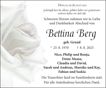 Traueranzeige von Bettina Berg von Frankenpost