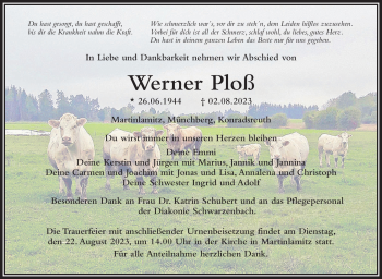 Traueranzeige von Werner Ploß von Frankenpost