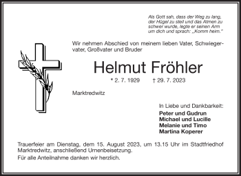 Traueranzeige von Helmut Fröhler von Frankenpost