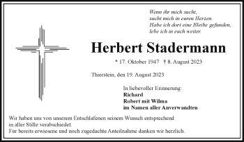 Traueranzeige von Herbert Stadermann von Frankenpost