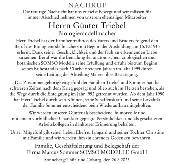 Traueranzeige von Günter Triebel von Südthüringer Presse