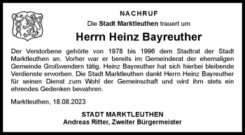 Traueranzeige von Heinz Bayreuther von Frankenpost