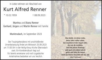 Traueranzeige von Kurt Alfred Renner von Neue Presse Coburg