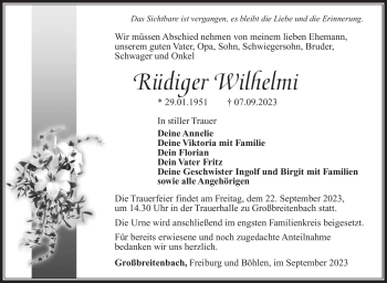 Traueranzeige von Rüdiger Wilhelmi von Südthüringer Presse