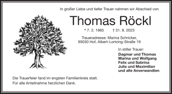 Traueranzeige von Thomas Röckl von Frankenpost