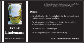 Traueranzeige von Frank Lindemann von Südthüringer Presse
