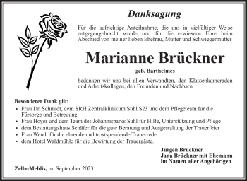 Traueranzeige von Marianne Brückner von Südthüringer Presse