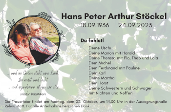 Traueranzeige von Hans Peter Arthur Stöckel von Frankenpost
