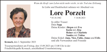 Traueranzeige von Lore Porzelt von Neue Presse Coburg