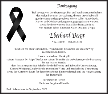 Traueranzeige von Eberhard Bergt von Südthüringer Presse