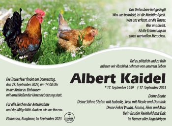 Traueranzeige von Albert Kaidel von Südthüringer Presse