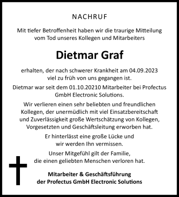 Traueranzeige von Dietmar Graf  von Südthüringer Presse