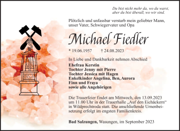 Traueranzeige von Michael Fiedler von Südthüringer Presse