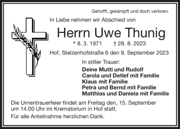 Traueranzeige von Uwe Thunig von Frankenpost