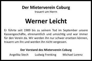 Traueranzeige von Werner Leicht von Neue Presse Coburg