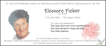 Traueranzeige von Eleonore Fieber von Frankenpost