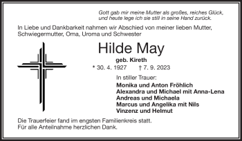 Traueranzeige von Hilde May von Frankenpost