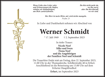 Traueranzeige von Werner Schmidt von Südthüringer Presse
