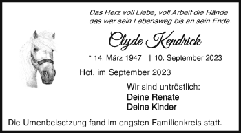 Traueranzeige von Clyde Kendrick von Frankenpost