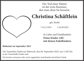 Traueranzeige von Christina Schäftlein von Neue Presse Coburg