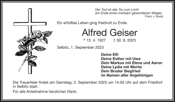 Traueranzeige von Alfred Geiser von Frankenpost