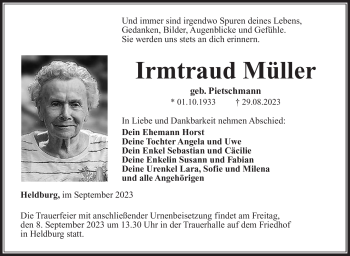 Traueranzeige von Irmtraud Müller von Neue Presse Coburg