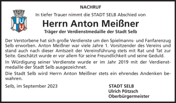 Traueranzeige von Anton Meißner von Frankenpost