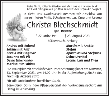 Traueranzeige von Christa Blechschmidt von Frankenpost