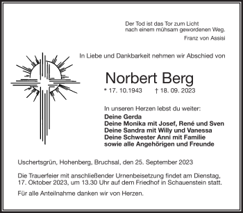 Traueranzeige von Norbert Berg von Frankenpost
