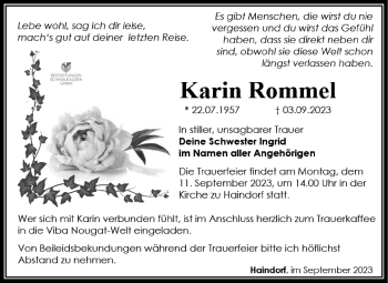 Traueranzeige von Karin Rommel von Südthüringer Presse