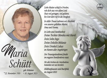 Traueranzeige von Maria Schütt von Südthüringer Presse