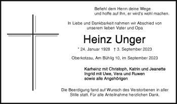 Traueranzeige von Heinz Unger von Frankenpost
