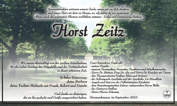 Traueranzeige von Horst Zeitz von Südthüringer Presse