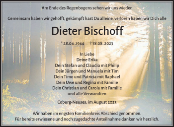 Traueranzeige von Dieter Bischoff von Neue Presse Coburg