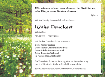 Traueranzeige von Käthe Penckert von Südthüringer Presse