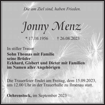 Traueranzeige von Jonny Menz von Südthüringer Presse
