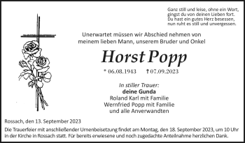 Traueranzeige von Horst Popp von Neue Presse Coburg